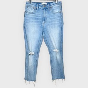 MADEWELL light wash distressed high rise slim boy jean size 29 crop length